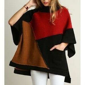 Umgee Oversized Patchwork Sweater Sz S/M Boxy Colorblock Slouchy Lagenlook